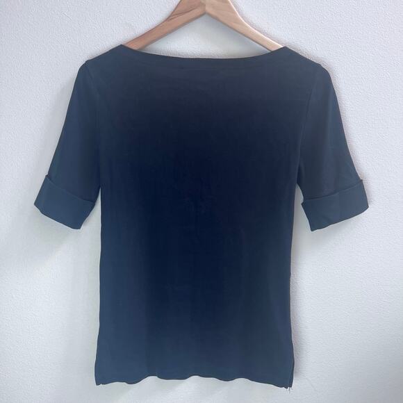 Ralph Lauren Black Boatneck Cuffed Elbow Short Sleeve Top Women's Size Small - Picture 2 of 8